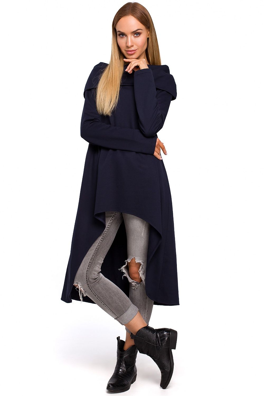 Bomull Tunika - Moe til dame fra MS StyleHaven, laget av Bomull, farge Blå, størrelse 2XL/3XL, med long ermer, perfekt til casual; dress