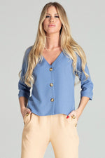 Naya – Klassisk hvit 3/4-ermet skjorte fra Roco Fashion til dame fra MS StyleHaven, laget av polyester, farge Blå, størrelse s, med long ermer, perfekt til casual; dress