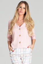 Naya – Klassisk hvit 3/4-ermet skjorte fra Roco Fashion til dame fra MS StyleHaven, laget av polyester, farge Rosa, størrelse s, med long ermer, perfekt til casual; dress