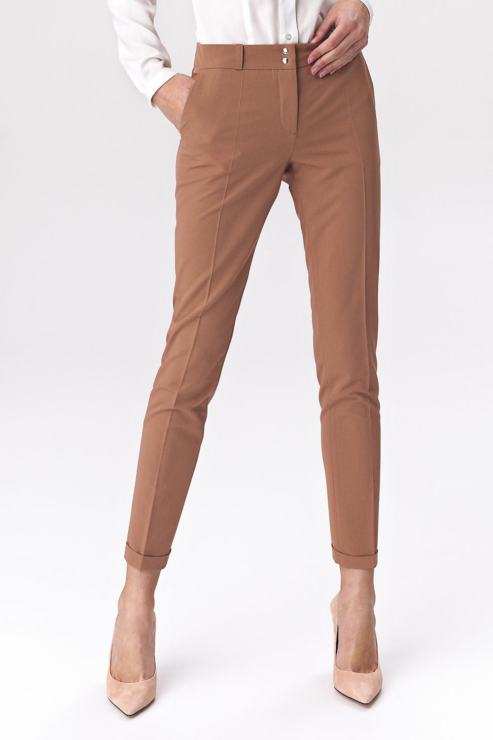 Damebukser Nife til dame fra MS StyleHaven, laget av polyester; Viskose, farge Brun, størrelse 34, med long ermer, bukselengde long, perfekt til casual; dress