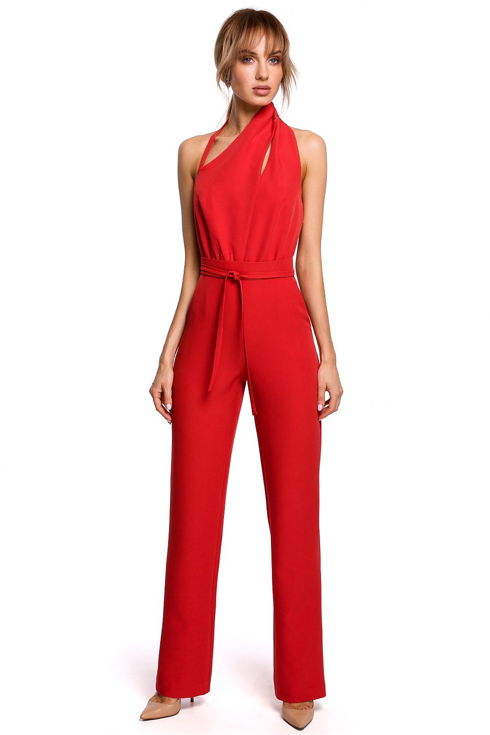 Åpen rygg Jumpsuit - Moe til dame fra MS StyleHaven, laget av polyester, farge Rød, størrelse s, med sleeveless ermer, perfekt til casual; dress