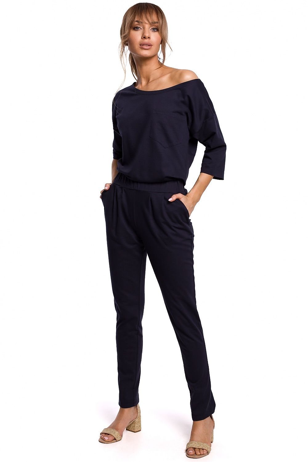 Elastisk Jumpsuit - Moe til dame fra MS StyleHaven, laget av Bomull, farge Blå, størrelse L, med 45720 ermer, perfekt til casual; dress
