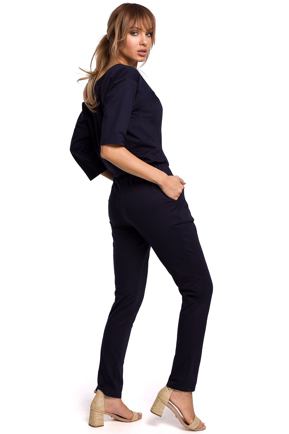 Elastisk Jumpsuit - Moe til dame fra MS StyleHaven, laget av Bomull, farge Blå, størrelse XL, med 45720 ermer, perfekt til casual; dress