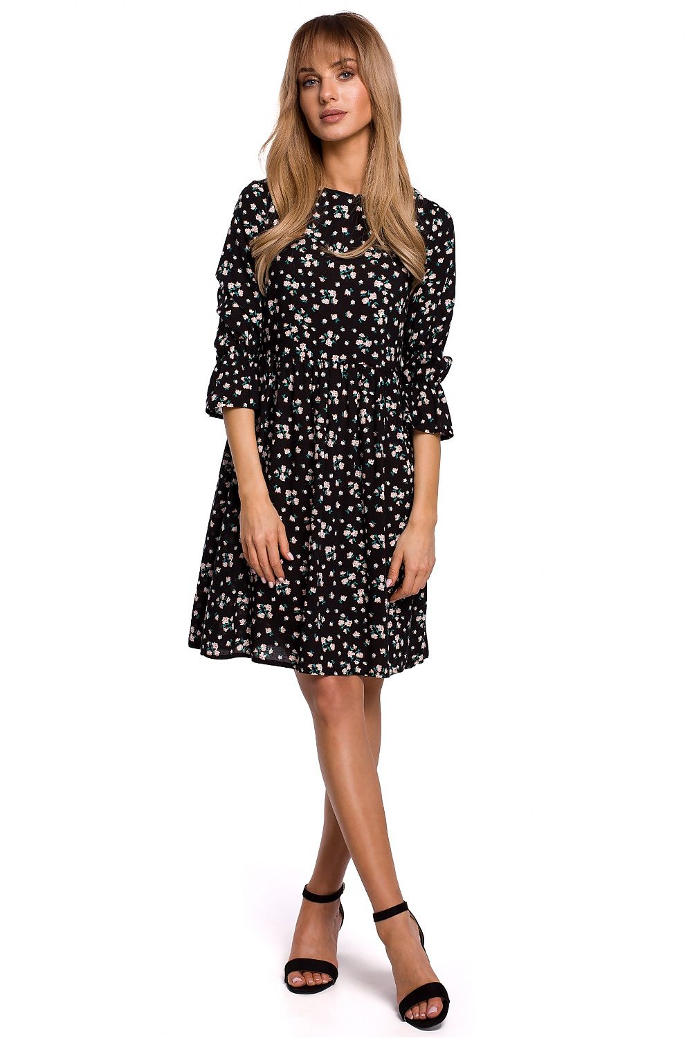 Pustende Dagkjole - Moe til dame fra MS StyleHaven, laget av Viskose, farge Svart, størrelse s, med 45720 ermer, knee lengde, kjolestil a-line, perfekt til casual; dress