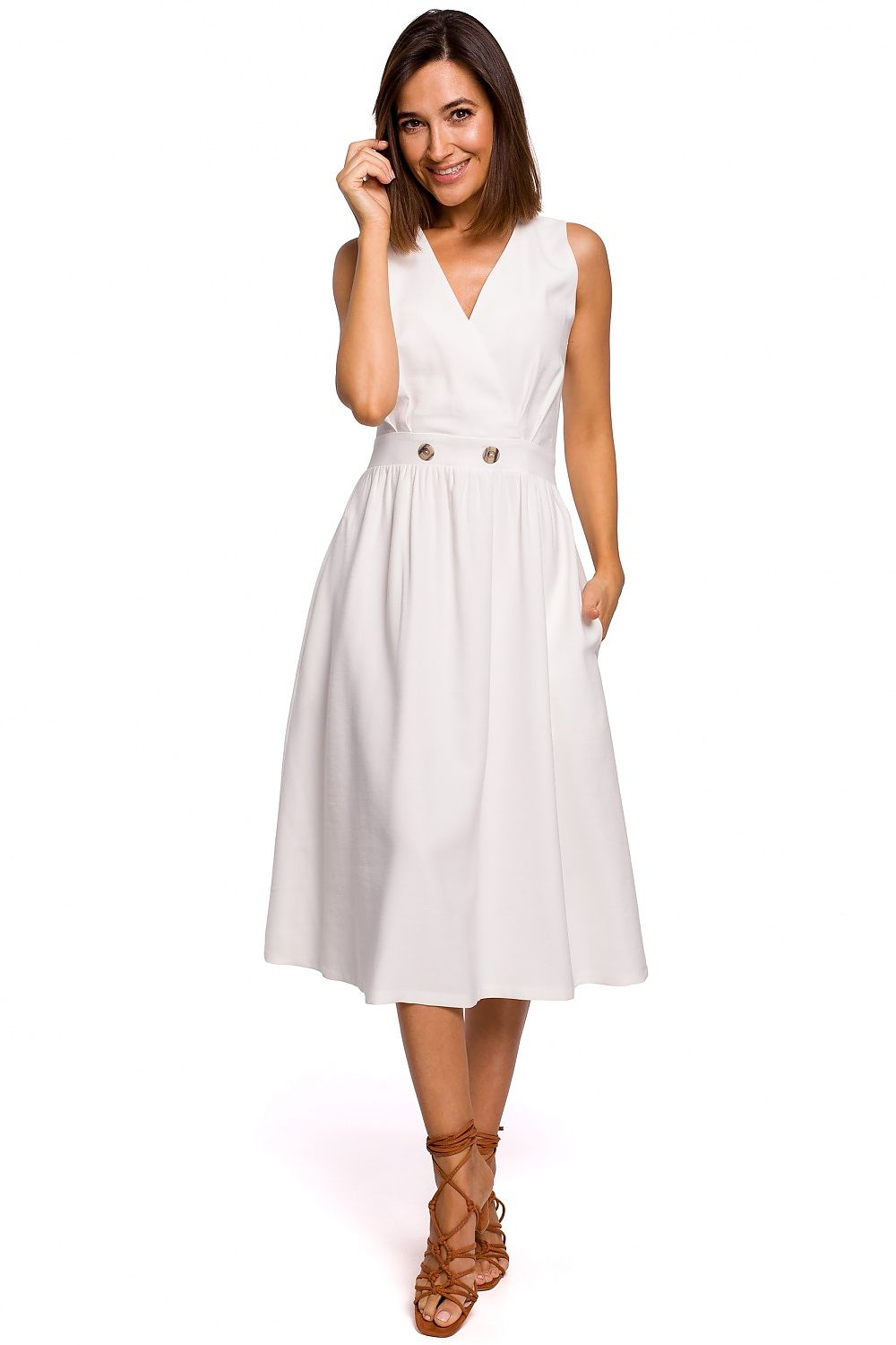 Dagkjole Stylove til dame fra MS StyleHaven, laget av polyester; Viskose, farge beige, størrelse s, med sleeveless ermer, knee lengde, kjolestil a-line, perfekt til dress