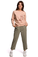 Bomull Sweatshirt - BeWear til dame fra MS StyleHaven, laget av Bomull; polyester, farge Grønn, størrelse L, med long ermer, perfekt til dress