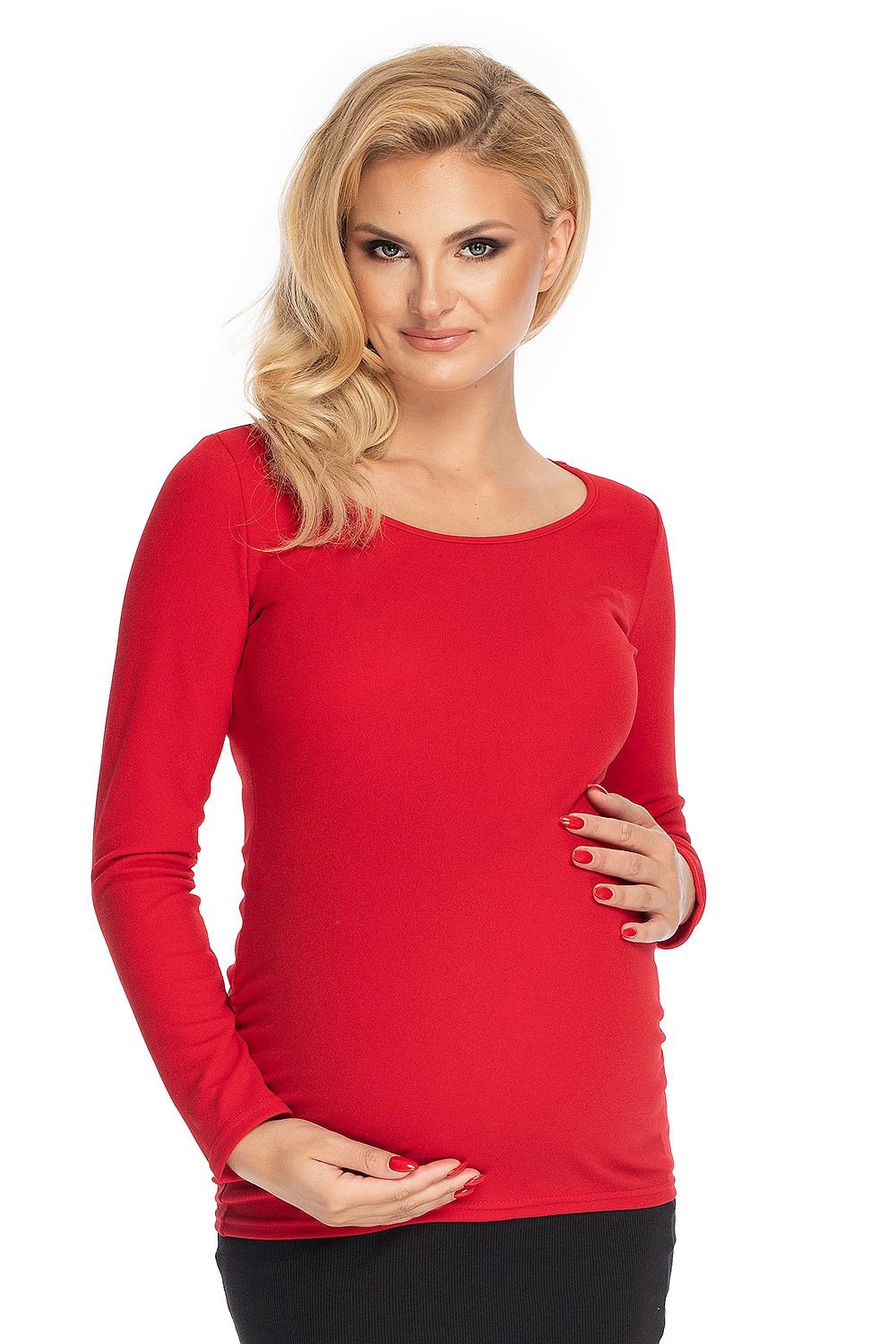 Klassisk sjarmerende gravidbluse fra PeeKaBoo til dame fra MS StyleHaven, laget av polyester, farge Rød, størrelse L/XL, med long ermer, perfekt til casual; dress