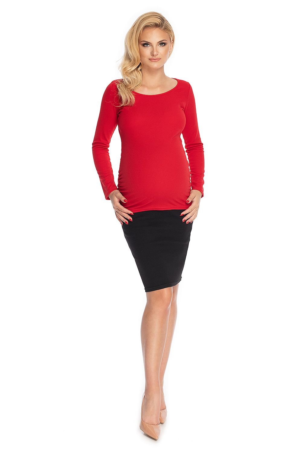 Klassisk sjarmerende gravidbluse fra PeeKaBoo til dame fra MS StyleHaven, laget av polyester, farge Rød, størrelse L/XL, med long ermer, perfekt til casual; dress