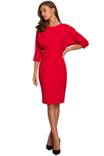 Dagkjole Stylove til dame fra MS StyleHaven, laget av polyester; Elastan-1, farge Rød, størrelse s, med lang ermer, midi lengde, kjolestil sheath, perfekt til dress