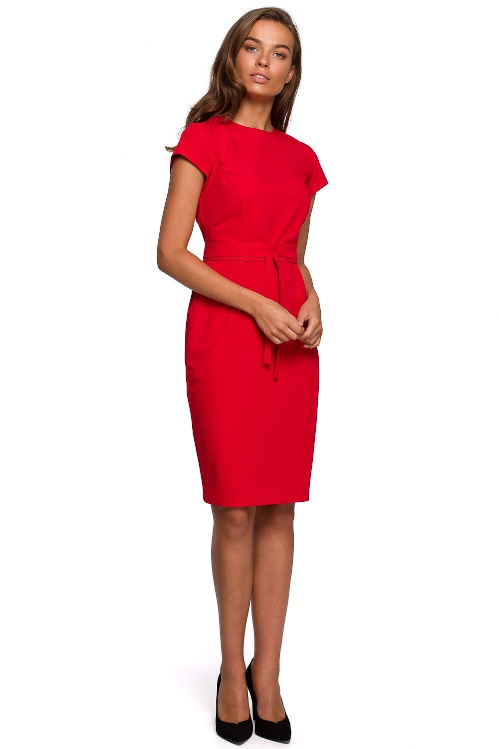 Dagkjole Stylove til dame fra MS StyleHaven, laget av polyester; Viskose; Elastan, farge Rød, størrelse s, med short ermer, midi lengde, kjolestil a-line; sheath, perfekt til dress