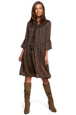 Dagkjole Stylove til dame fra MS StyleHaven, laget av polyester, farge Brun, størrelse s, med lang ermer, knee lengde, kjolestil a-line, perfekt til dress