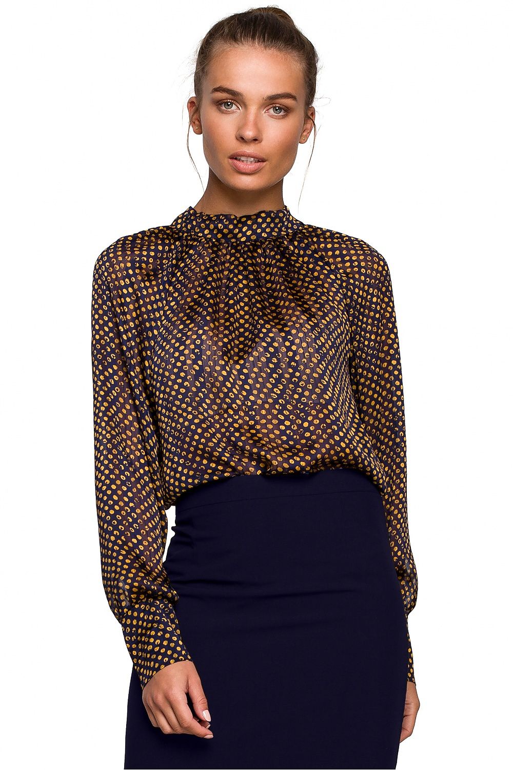 Bluse Stylove til dame fra MS StyleHaven, laget av polyester, farge Brun, størrelse s, med long ermer, perfekt til dress
