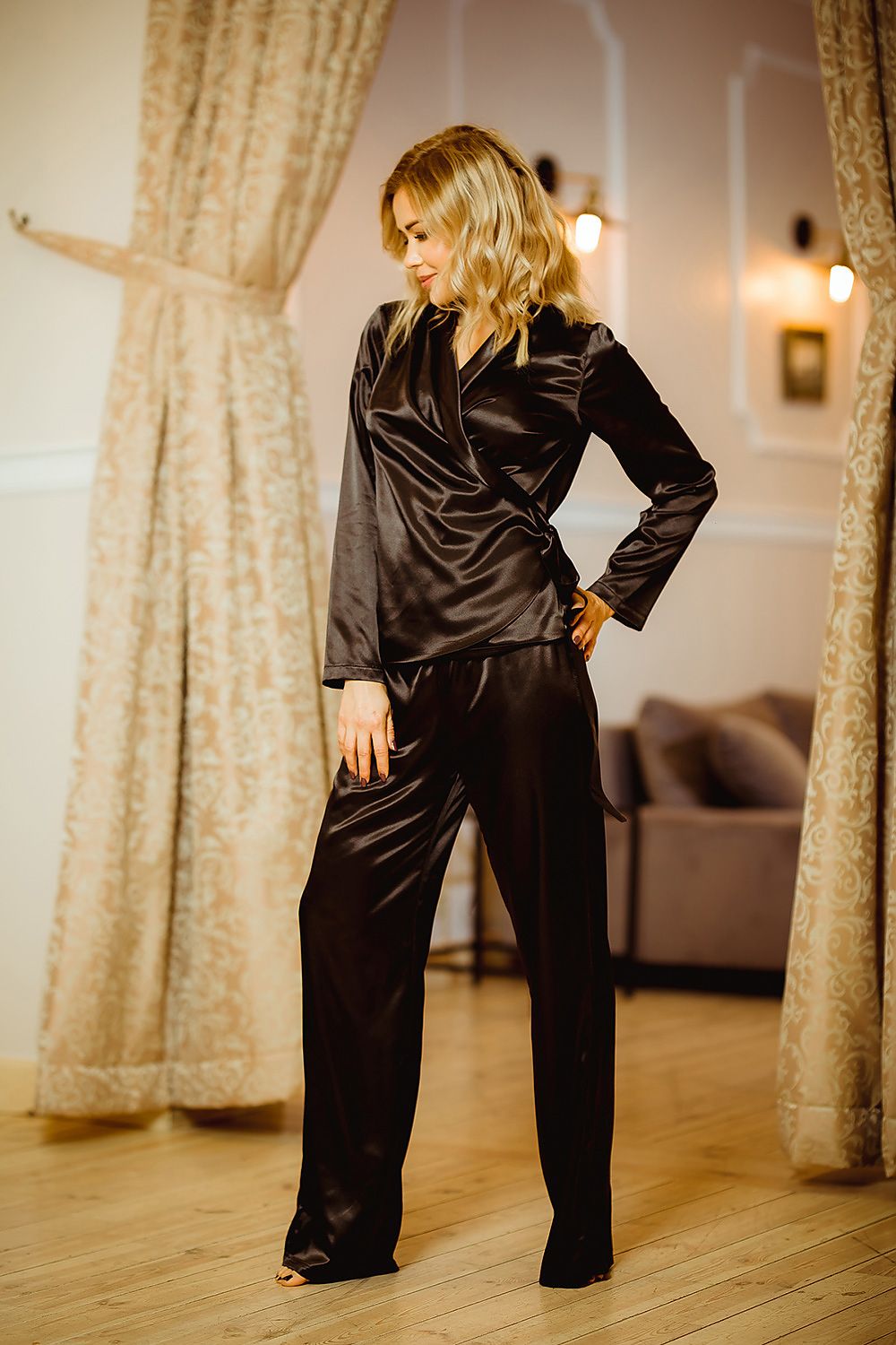 Rawa Sateng Elegance Set - Kalimo til dame fra MS StyleHaven, laget av Elastan; Viskose; Sateng; polyester, farge Svart, størrelse S, med long; 3-4 ermer, perfekt til casual; dress