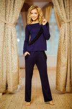 Pangkor Trendy Pyjamas Set av Kalimo til dame fra MS StyleHaven, laget av Viskose; Elastan, farge Marineblå, størrelse S, med long; 3-4 ermer, perfekt til casual; dress