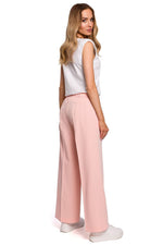 Plisserte elastisk bukser med vidde ben til dame fra MS StyleHaven, laget av polyester; Viskose, farge Rosa, størrelse M, med long ermer, perfekt til casual; dress