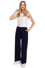 Plisserte elastisk bukser med vidde ben til dame fra MS StyleHaven, laget av polyester; Viskose, farge Rosa, størrelse L, med long ermer, perfekt til casual; dress