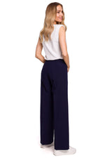 Plisserte elastisk bukser med vidde ben til dame fra MS StyleHaven, laget av polyester; Viskose, farge Rosa, størrelse XL, med long ermer, perfekt til casual; dress
