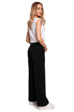 Plisserte elastisk bukser med vidde ben til dame fra MS StyleHaven, laget av polyester; Viskose, farge Marineblå, størrelse s, med long ermer, perfekt til casual; dress