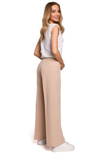 Plisserte elastisk bukser med vidde ben til dame fra MS StyleHaven, laget av polyester; Viskose, farge Marineblå, størrelse L, med long ermer, perfekt til casual; dress