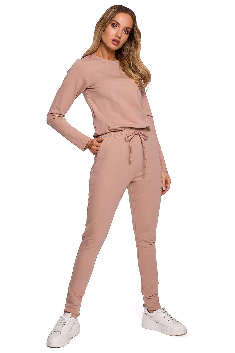 Jumpsuit - Moe til dame fra MS StyleHaven, laget av Elastan-1, farge beige, størrelse s, med long ermer, perfekt til casual; dress