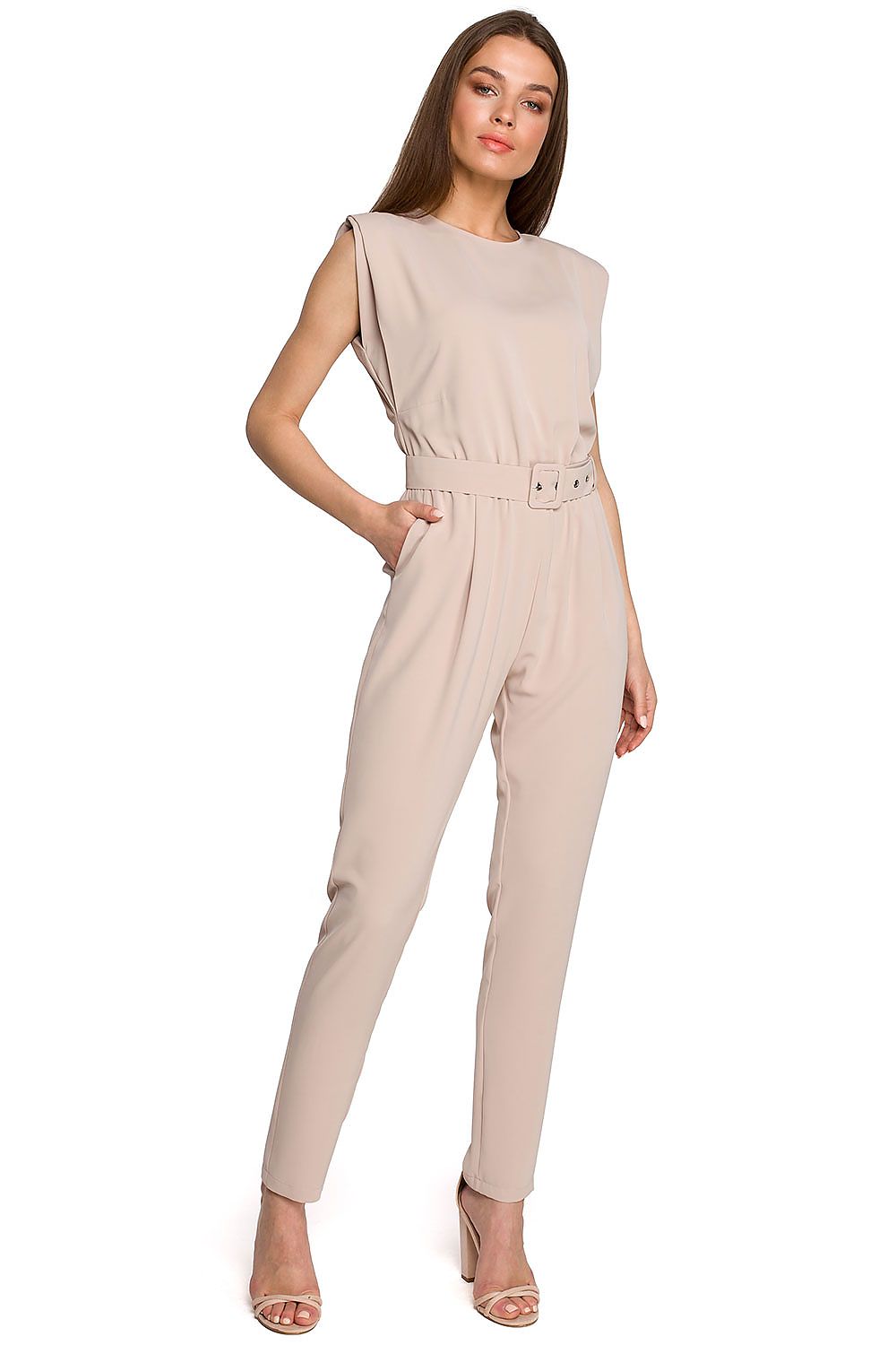 Jumpsuit Stylove til dame fra MS StyleHaven, laget av polyester; Elastan-1, farge Grønn, størrelse XL, med cap; short ermer, perfekt til dress