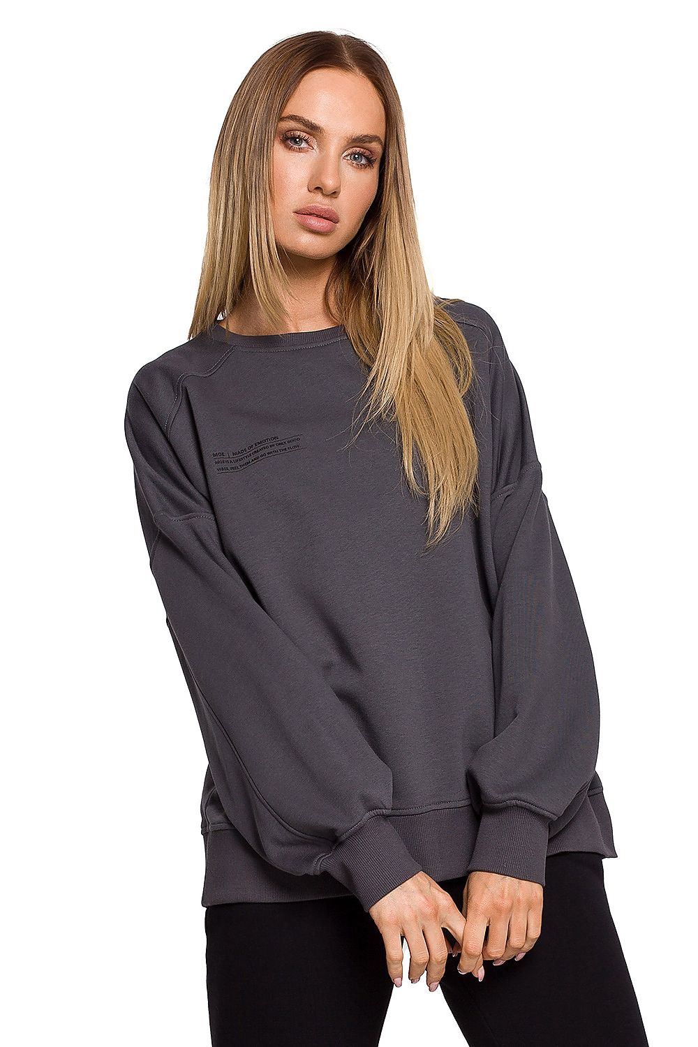 Multifunksjonell  Sweatshirt - Moe til dame fra MS StyleHaven, laget av Bomull; polyester, farge Grå, størrelse S/M, med long ermer, perfekt til dress