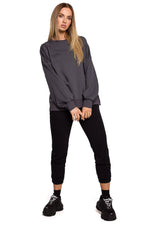 Multifunksjonell  Sweatshirt - Moe til dame fra MS StyleHaven, laget av Bomull; polyester, farge Grå, størrelse L/XL, med long ermer, perfekt til dress