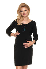 Nursing Comfort Nattskjorte fra PeeKaBoo til dame fra MS StyleHaven, laget av Elastan; Bomull, farge Svart, størrelse S/M, med short; cap ermer, perfekt til casual; dress