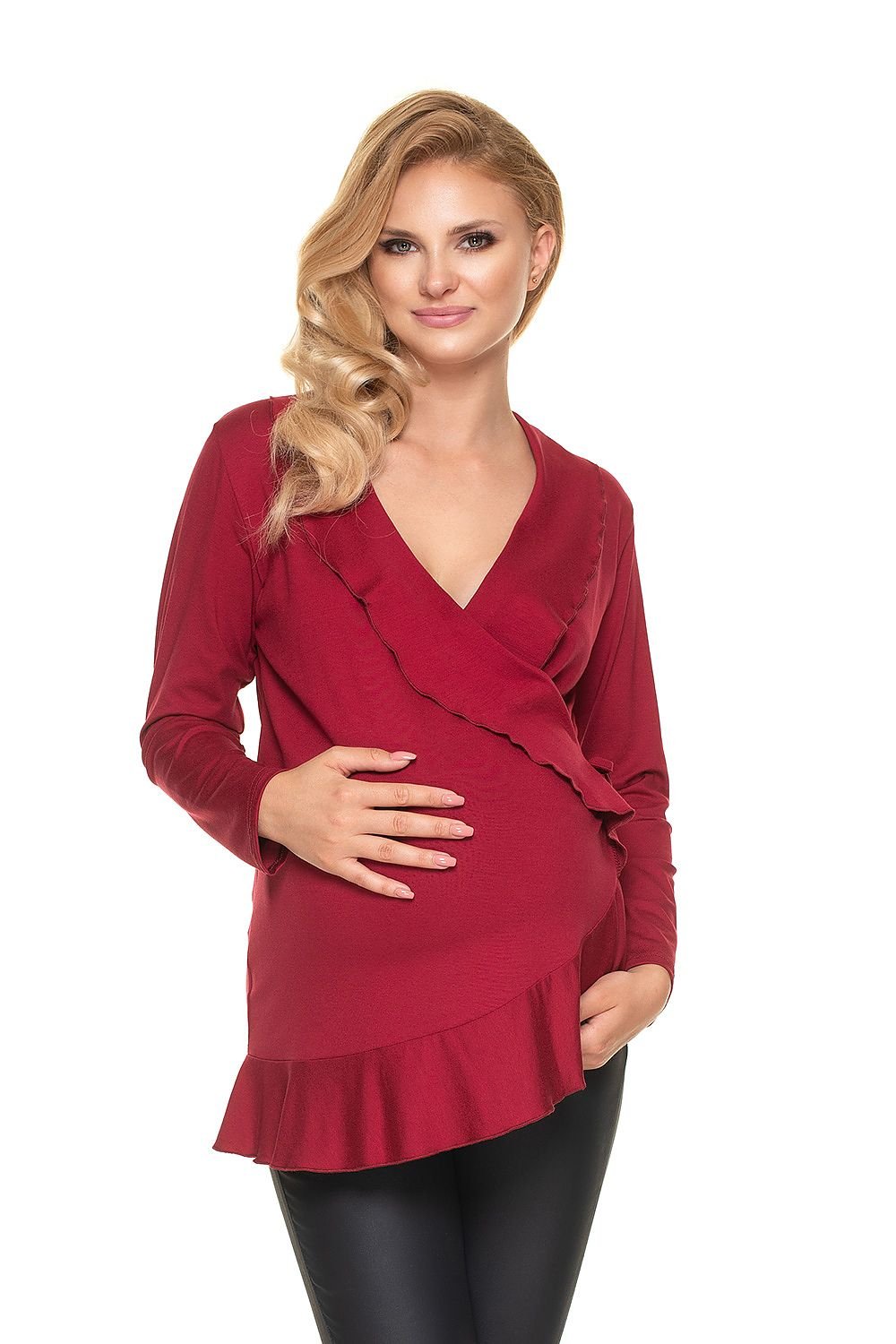 Frill & Grace Bluse fra PeeKaBoo til dame fra MS StyleHaven, laget av Viskose; Elastan, farge Rød, størrelse L/XL, med 3-4; long ermer, perfekt til casual; dress