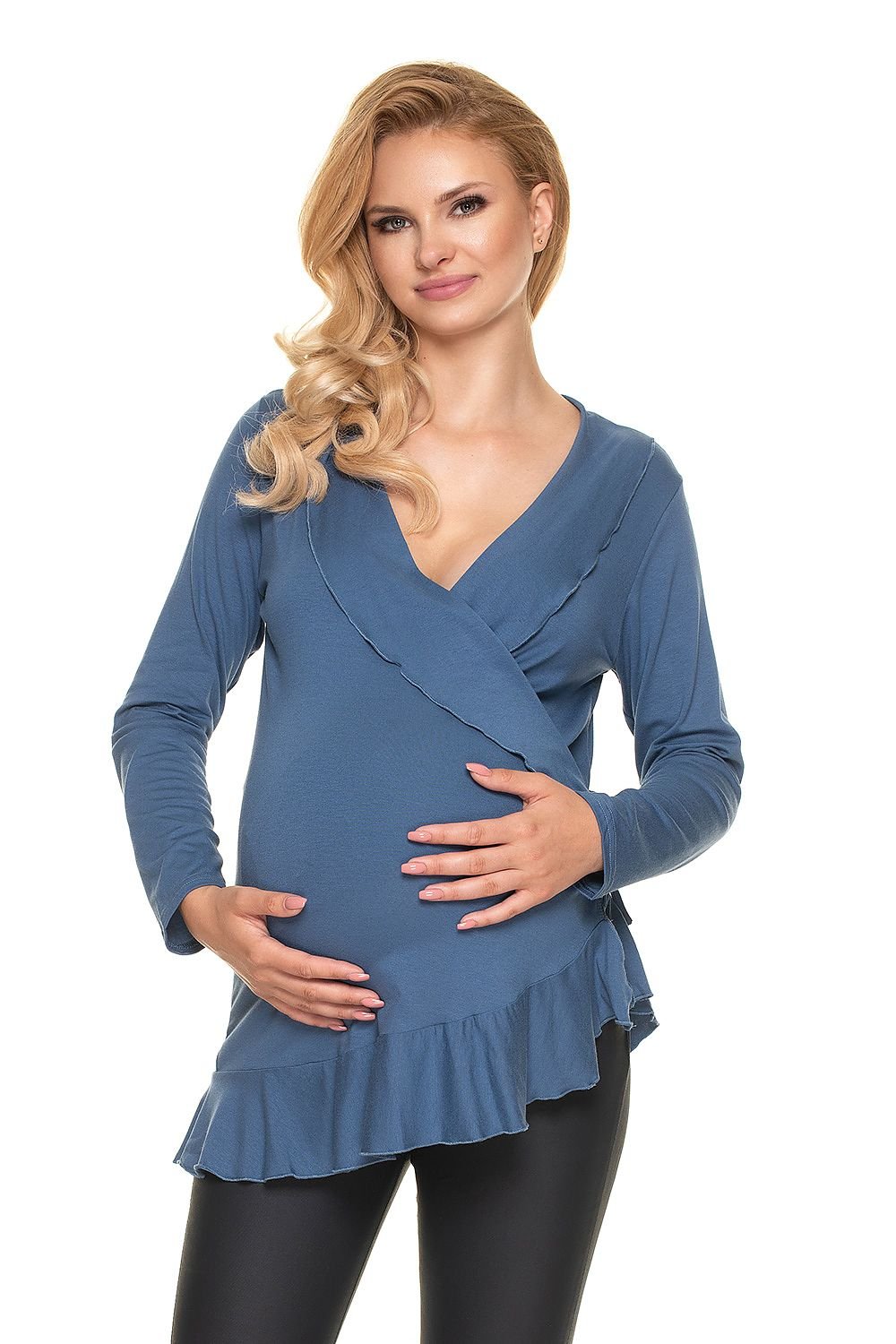 Frill & Grace Bluse fra PeeKaBoo til dame fra MS StyleHaven, laget av Viskose; Elastan, farge Blå, størrelse L/XL, med 3-4; long ermer, perfekt til casual; dress