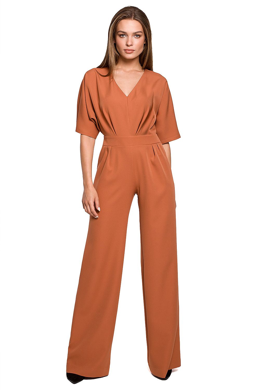 Jumpsuit Stylove til dame fra MS StyleHaven, laget av polyester; Elastan-1, farge Brun, størrelse s, med short; 3-4 ermer, perfekt til dress