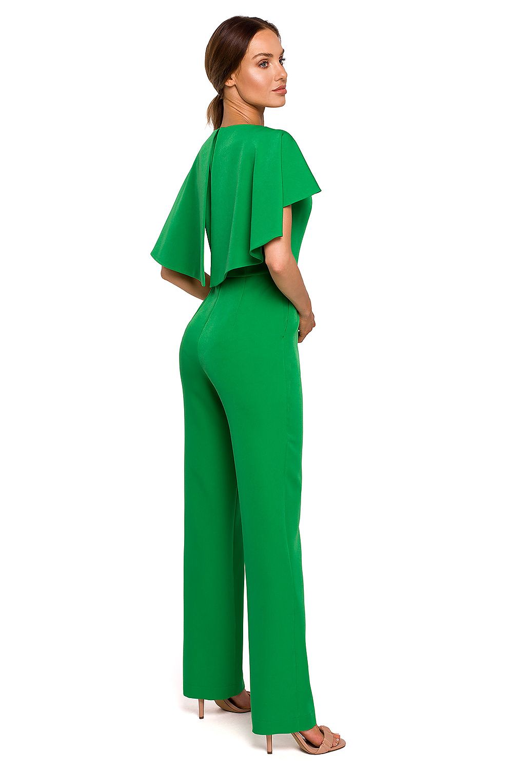 V-Hals Jumpsuit - Moe til dame fra MS StyleHaven, laget av polyester, farge Grønn, størrelse M, med long ermer, perfekt til casual; dress