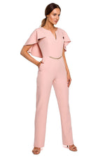 V-Hals Jumpsuit - Moe til dame fra MS StyleHaven, laget av polyester, farge Grønn, størrelse L, med long ermer, perfekt til casual; dress