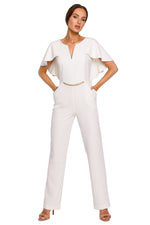 V-Hals Jumpsuit - Moe til dame fra MS StyleHaven, laget av polyester, farge Grønn, størrelse XXL, med long ermer, perfekt til casual; dress