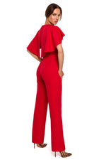 V-Hals Jumpsuit - Moe til dame fra MS StyleHaven, laget av polyester, farge Rosa, størrelse L, med long ermer, perfekt til casual; dress