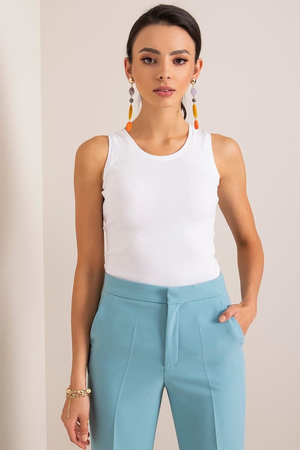 Topp BFG til dame fra MS StyleHaven, laget av Bomull, farge Blå, størrelse S, med sleeveless ermer, perfekt til casual; dress