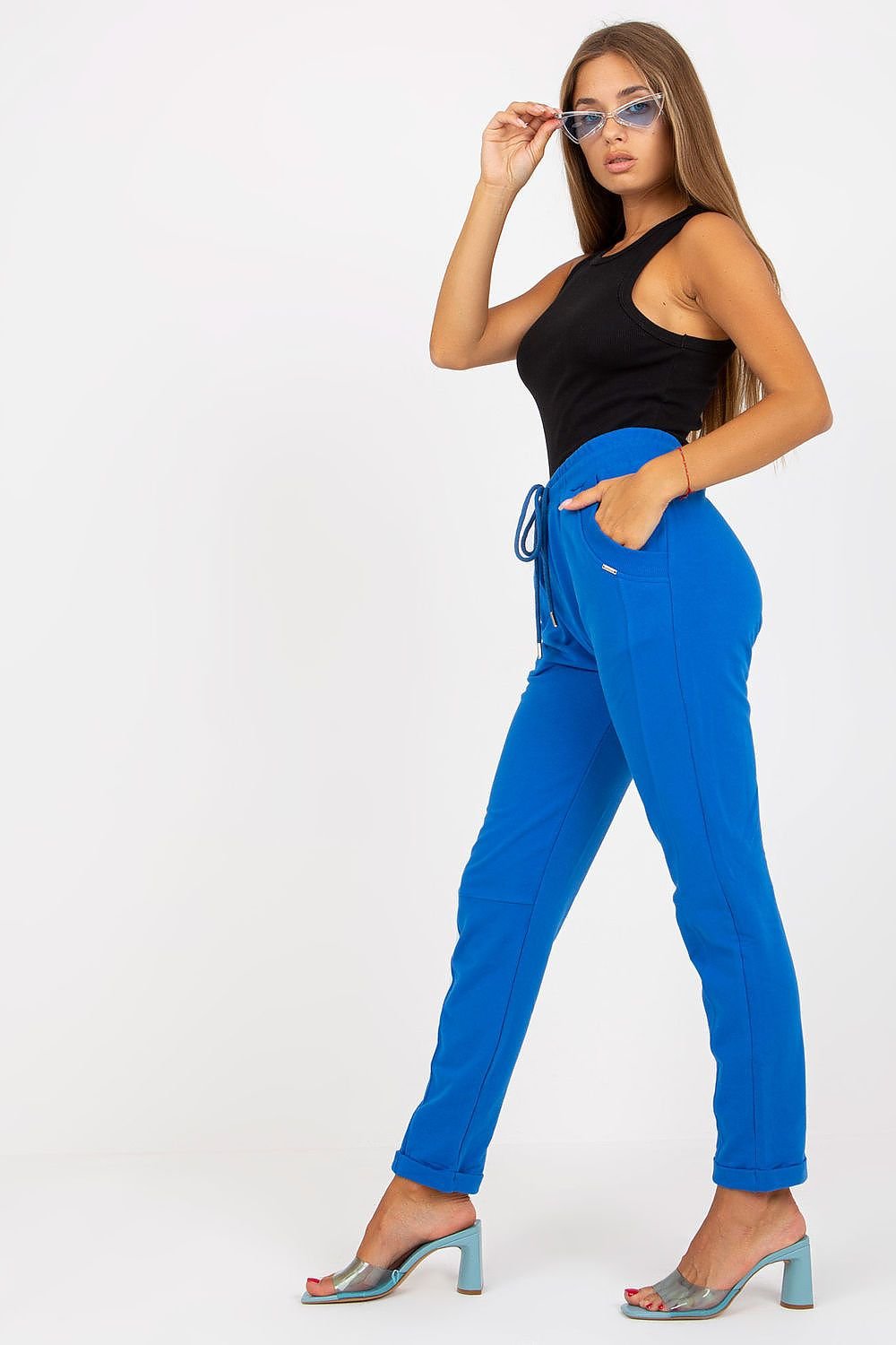 Everyday Ease - Joggebukse i bomull med høy midje til dame fra MS StyleHaven, laget av Bomull, farge Blå, størrelse M, med 45720 ermer, perfekt til casual; dress