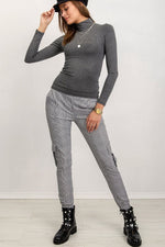 Turtleneck Rue Paris til dame fra MS StyleHaven, laget av Viskose, farge Grå, størrelse S, med sleeveless; 3-4 ermer, perfekt til casual; dress