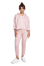 Avslappet trapes hettegenser fra BeWear til dame fra MS StyleHaven, laget av Bomull; polyester, farge Rosa, størrelse L/XL, med long ermer, perfekt til dress