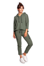 Avslappet trapes hettegenser fra BeWear til dame fra MS StyleHaven, laget av Bomull; polyester, farge Grønn, størrelse L/XL, med long ermer, perfekt til dress