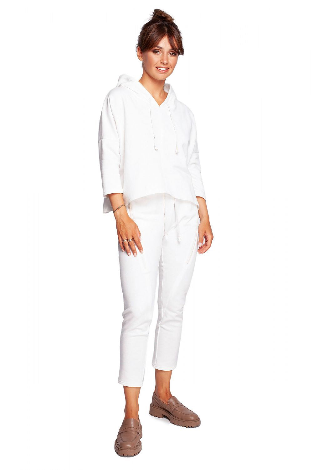 Avslappet trapes hettegenser fra BeWear til dame fra MS StyleHaven, laget av Bomull; polyester, farge beige, størrelse L/XL, med long ermer, perfekt til dress