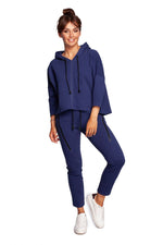 Avslappet trapes hettegenser fra BeWear til dame fra MS StyleHaven, laget av Bomull; polyester, farge Marineblå, størrelse L/XL, med long ermer, perfekt til dress