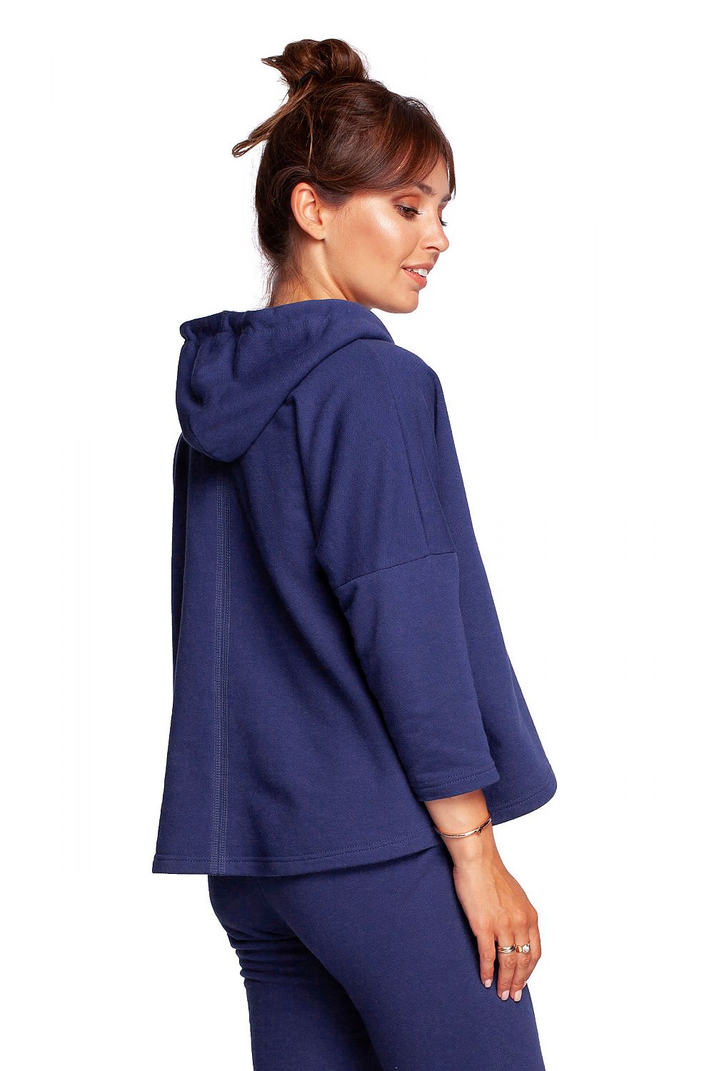 Avslappet trapes hettegenser fra BeWear til dame fra MS StyleHaven, laget av Bomull; polyester, farge Marineblå, størrelse 2XL/3XL, med long ermer, perfekt til dress