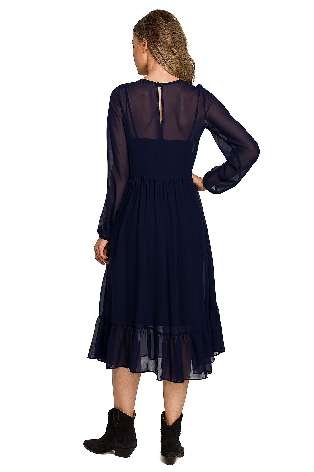 Cocktailkjole Stylove til dame fra MS StyleHaven, laget av polyester, farge Marineblå, størrelse M, med long ermer, perfekt til dress