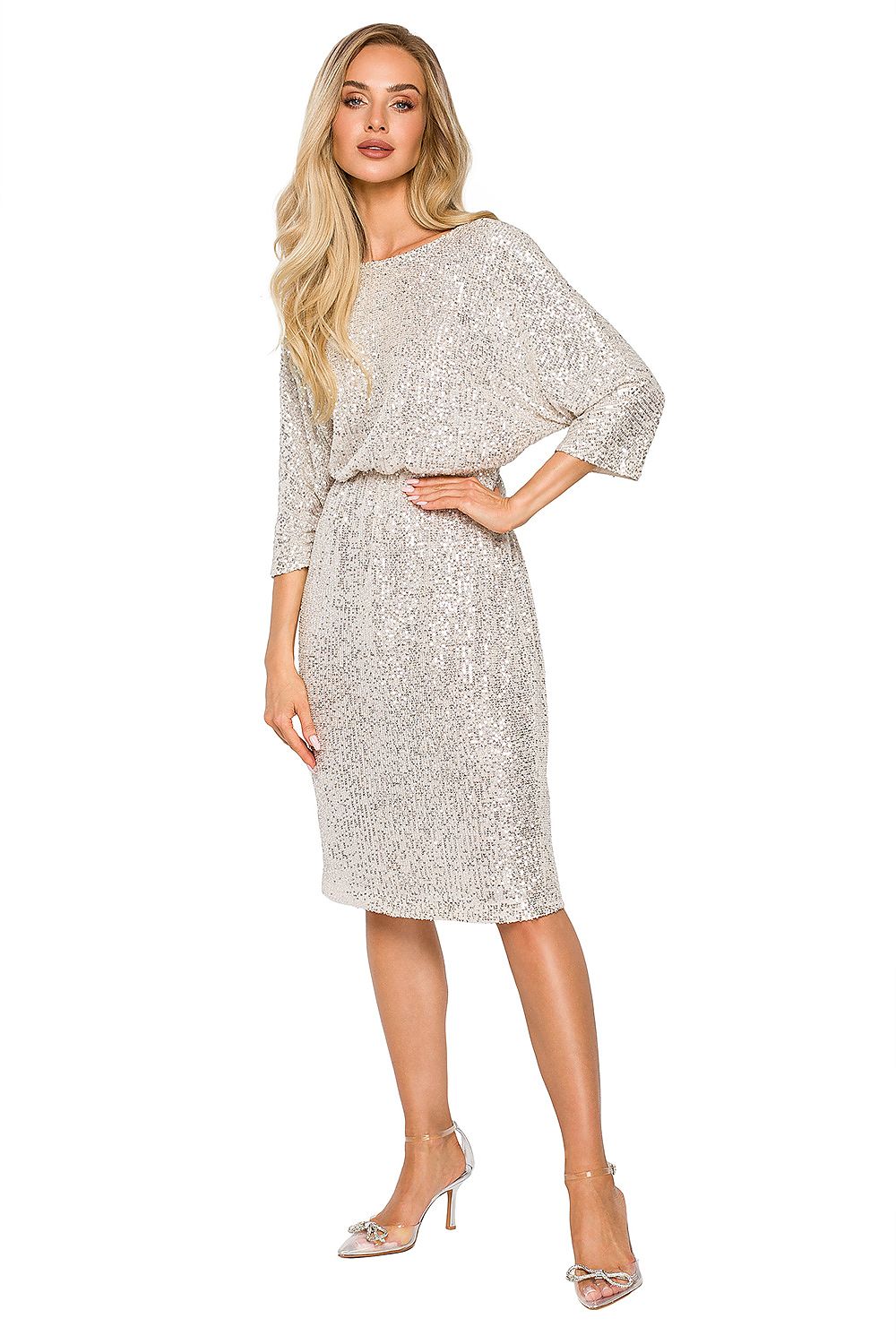 Aftenkjole Moe til dame fra MS StyleHaven, laget av polyester, farge beige, størrelse M, med 45720 ermer, perfekt til dress