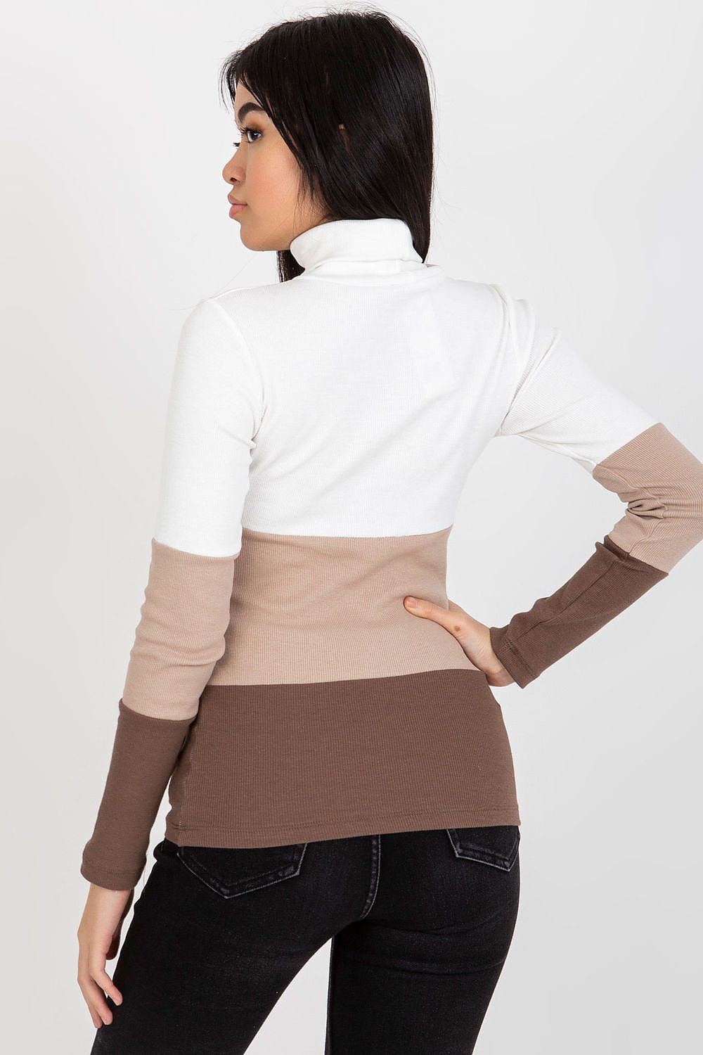 Turtleneck Rue Paris til dame fra MS StyleHaven, laget av Bomull; Elastan-1, farge Brun, størrelse L/XL, med sleeveless; 3-4 ermer, perfekt til casual; dress