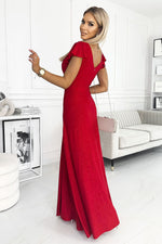 Crystal Maxi Dress fra Numoco – elegant omslagskjole med høy spalte til dame fra MS StyleHaven, laget av polyester, farge Rød, størrelse S, med sleeveless; short ermer, perfekt til casual; dress