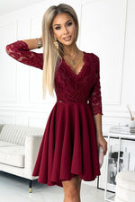 Nicolle asymmetrisk blondekjole – elegant og flytende kjole for spesielle anledninger til dame fra MS StyleHaven, laget av Viskose; polyester, farge Grønn 2, størrelse M, med 3-4; long ermer, perfekt til casual; dress