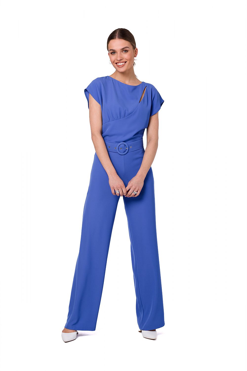 Jumbsuit Stylove til dame fra MS StyleHaven, laget av polyester; Elastan-1, farge Fiolett, størrelse L, med short; cap ermer, perfekt til dress
