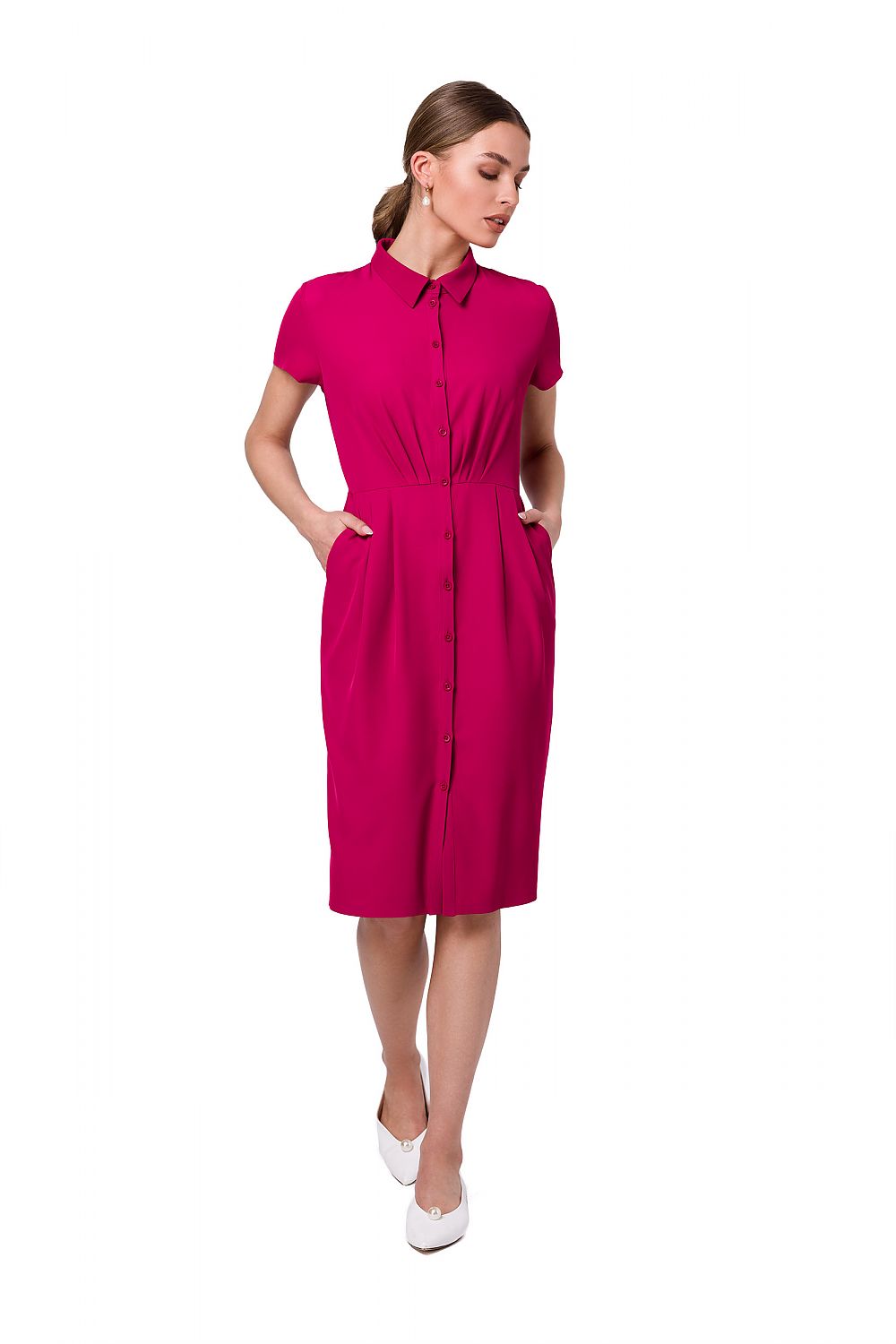 Dagkjole Stylove til dame fra MS StyleHaven, laget av polyester; Elastan-1, farge Fiolett, størrelse s, med short ermer, midi; knee-1 lengde, kjolestil shirt, perfekt til dress